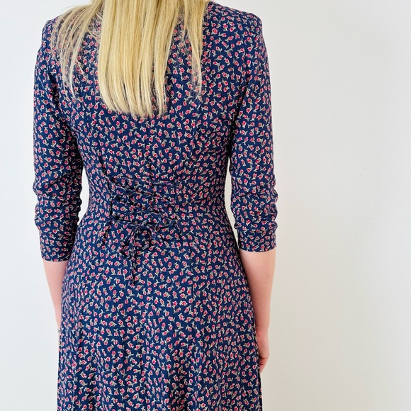 Vintage Paris Sport Club Dress Pearl Buttons Front Padded Shoulders Floral Boho - Picture 7 of 12